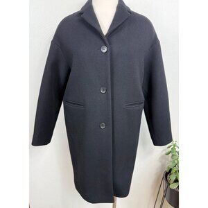 Everlane Womens Black Wool Blend Button Up Cocoon Coat